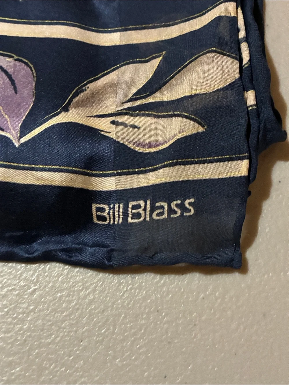 Bill Blass Navy Floral Satin Scarf - Navy, Cream & Lavender